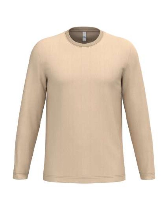 Изчистена мъжка памучна тениска с дълъг ръкав и класическо кръгло деколте, предна част