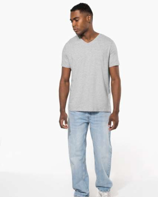 Мъжка Памучна V Тениска с Ликра (160 g/m²) – Slim Fit и OEKO-TEX® Сертификат