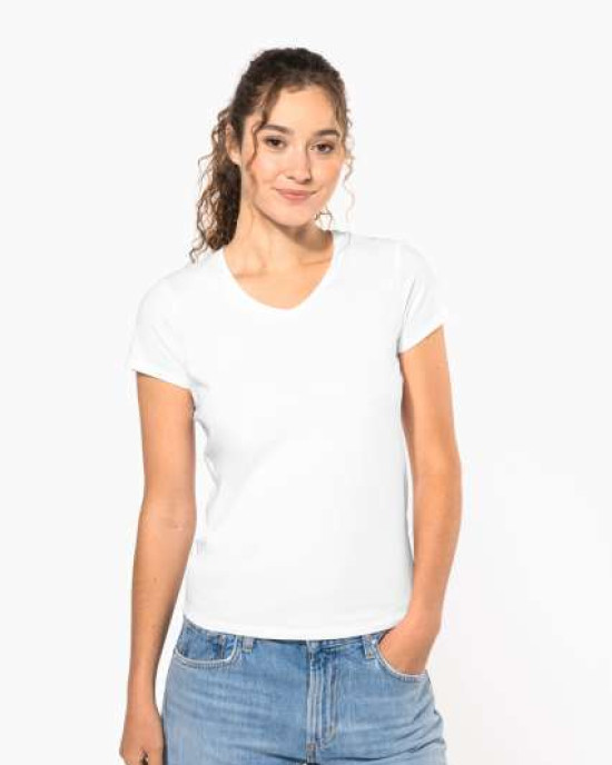 Дамска Памучна V Тениска с Ликра (160 g/m²) – Slim Fit и OEKO-TEX® Сертификат