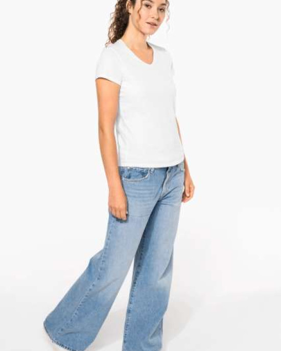 Дамска Памучна V Тениска с Ликра (160 g/m²) – Slim Fit и OEKO-TEX® Сертификат