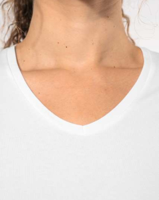 Дамска Памучна V Тениска с Ликра (160 g/m²) – Slim Fit и OEKO-TEX® Сертификат