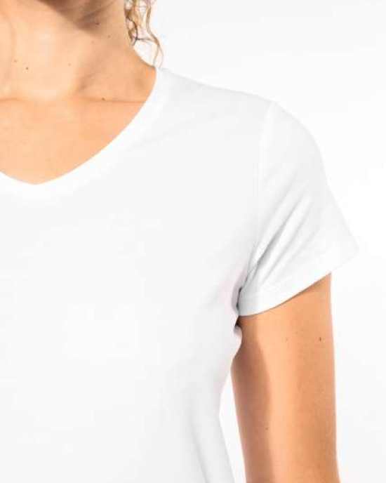 Дамска Памучна V Тениска с Ликра (160 g/m²) – Slim Fit и OEKO-TEX® Сертификат