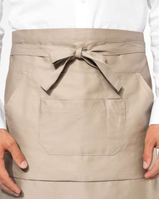 Средно дълга деним престилка POLY APRON с три джоба и регулируеми връзки