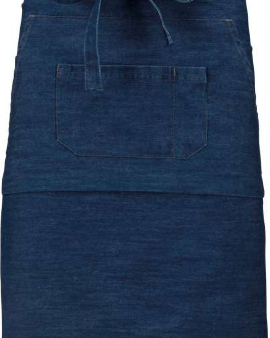 Средно дълга деним престилка MID APRON с три джоба и регулируеми връзки