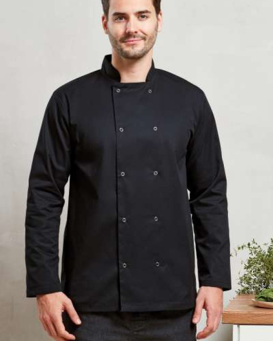 Шефска куртка STUD с къс ръкав, мандарин яка и тик-так копчета