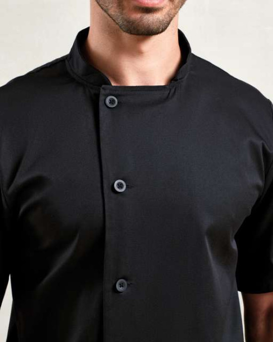 Бяла готварска куртка ESSENTIAL с къс ръкав и Mandarin яка