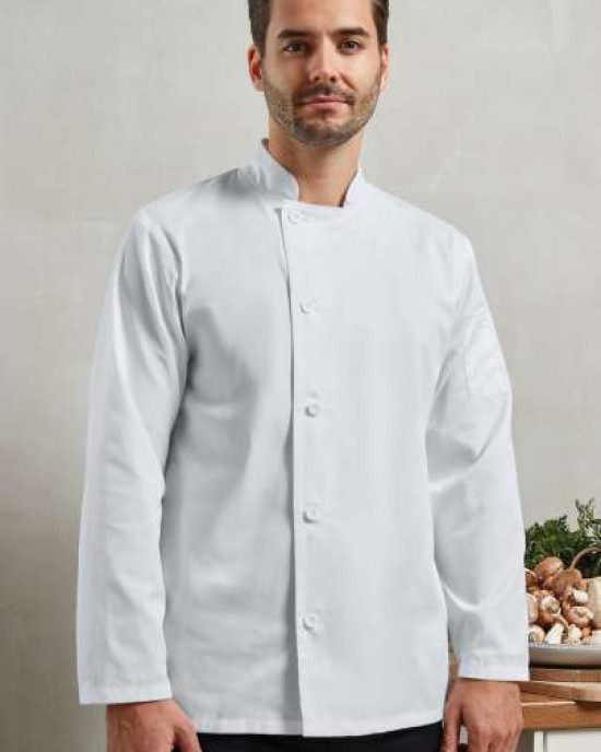 Бяла готварска куртка ESSENTIAL с дълъг ръкав и Mandarin яка