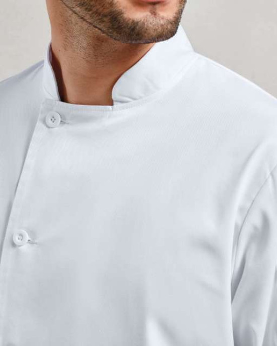 Бяла готварска куртка ESSENTIAL с дълъг ръкав и Mandarin яка