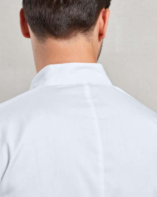 Бяла готварска куртка ESSENTIAL с дълъг ръкав и Mandarin яка