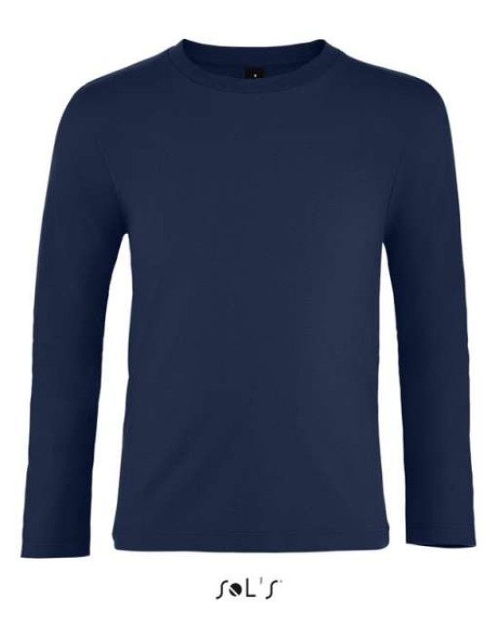 Цветна детска памучна тениска с дълъг ръкав и подсилено деколте.