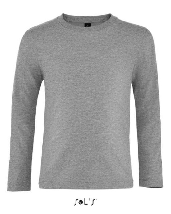 Цветна детска памучна тениска с дълъг ръкав и подсилено деколте.