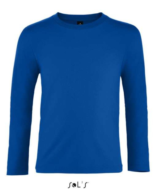 Цветна детска памучна тениска с дълъг ръкав и подсилено деколте.