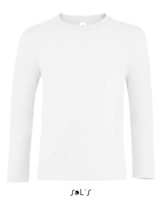 Цветна детска памучна тениска с дълъг ръкав и подсилено деколте.